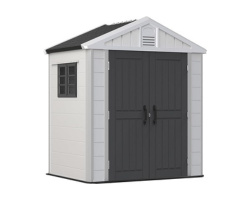 Horti Cubic Walk-in Outdoor Storage Shed, Waterproof HDPE Tool Shed with Window, 152 Cu.ft. Outside House Shed for Patio Furniture, Lawn Mower, Bike, 7×4×8.2 FT