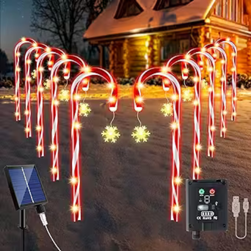 10 Pack Christmas Candy Cane Pathway Marker Lights with 8 Lighting Modes, Solar Christmas Candy Cane Lights Christmas Decoration Lights, Christmas Candy Cane Lights for Holiday Patio Garden Gift