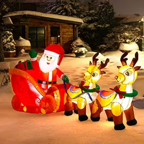 8Ft Long Christmas Inflatables Decoration, Blow Up Santa Claus on Sleigh with 2 Reindeers, Lighted Holiday Inflatables Decoration for Indoor Outdoor, Xmas Party, Garden, Yard, Lawn